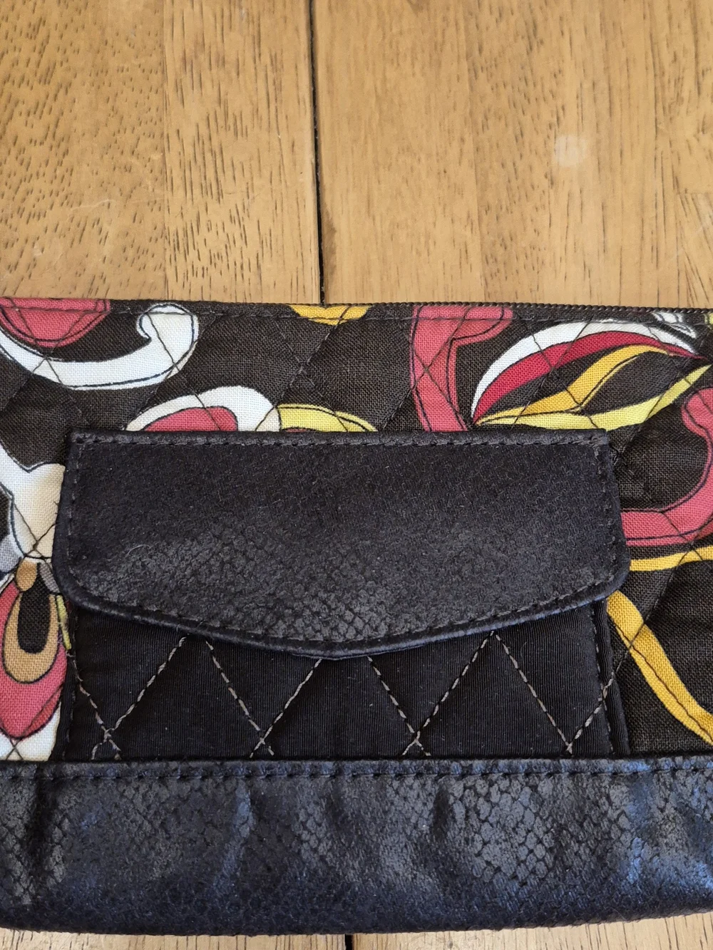 Vera Bradley Espresso Quilted Wristlet with Puccini Floral Pattern Retired